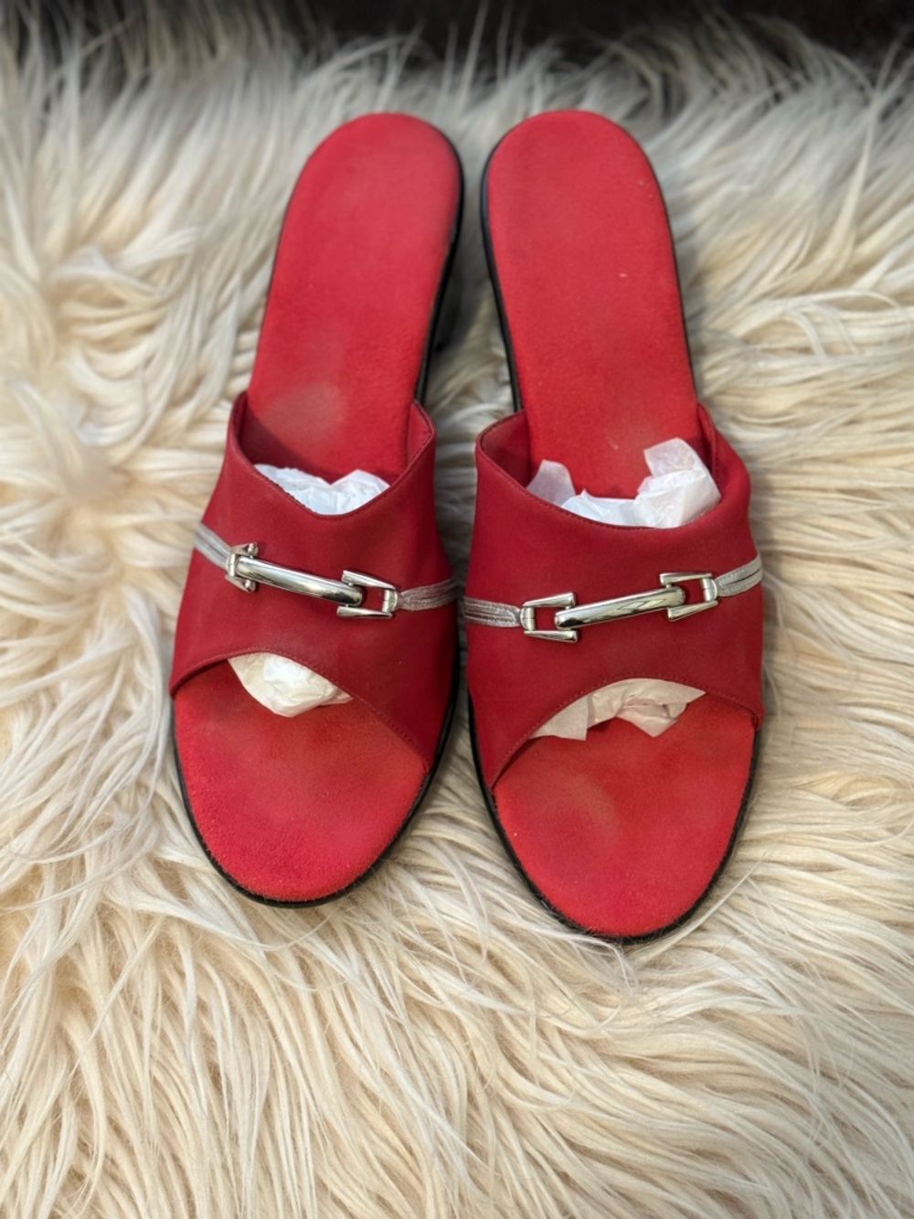 Onex Red Slide Sandal with Silver Buckle Detail